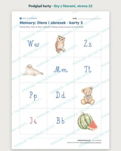 Gry z literami: bingo, memory i domino — 27 kart PDF, 4–7 lat — podgląd karty, strona 2