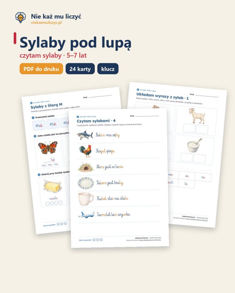Sylaby pod lupą — 24 karty pracy PDF z kluczem, 5–7 lat — okładka