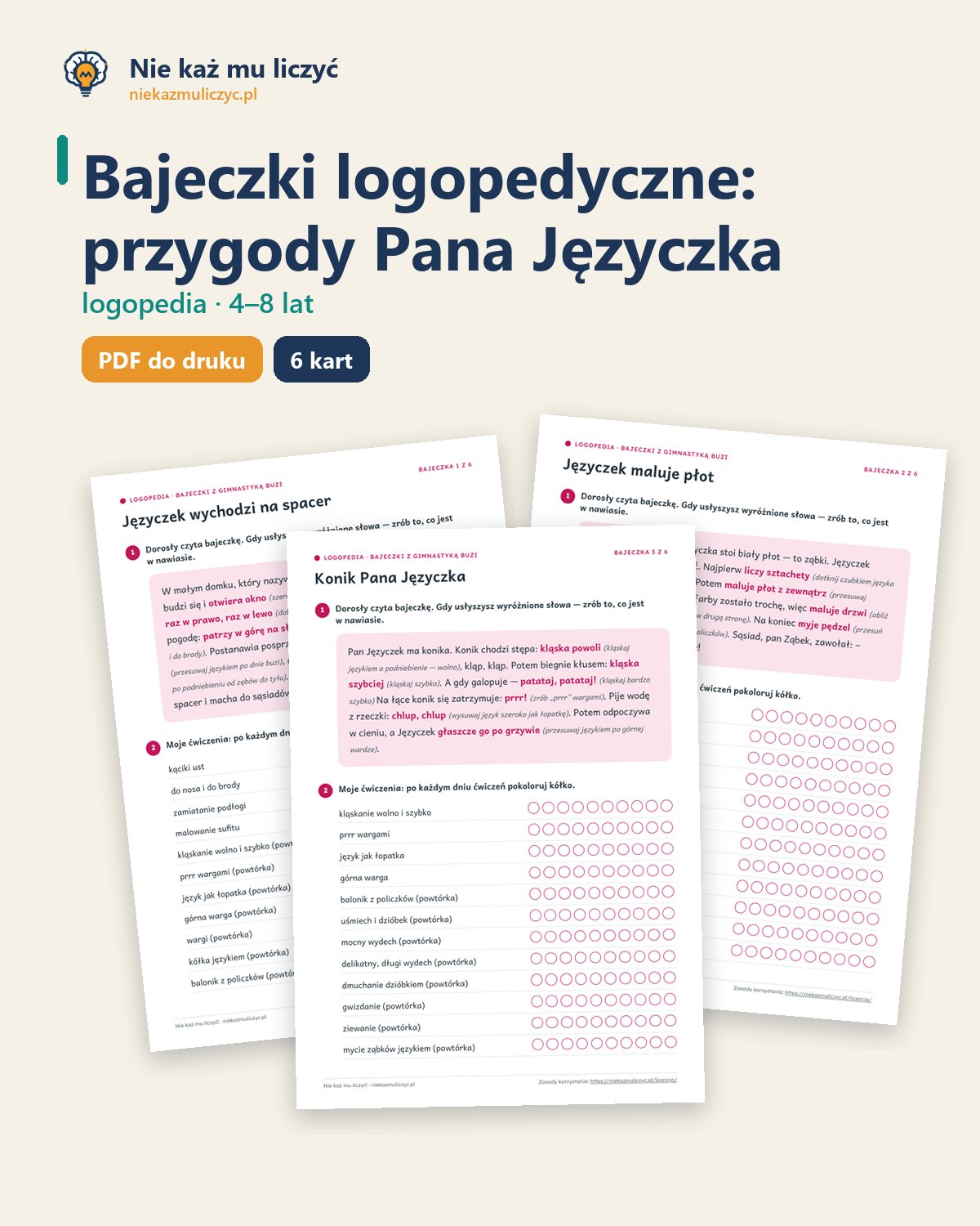 Okładka zestawu Bajeczki logopedyczne: przygody Pana Języczka