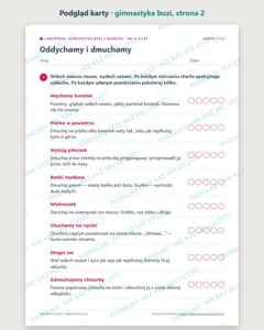 Gimnastyka buzi, języka i oddechu, 4–8 lat — 6 kart logopedycznych PDF — podgląd karty, strona 2