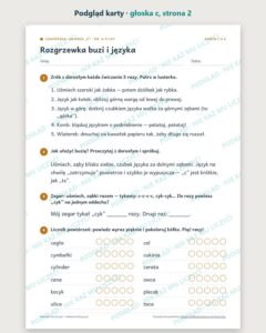 Głoska „c” — ćwiczenia logopedyczne, 6–9 lat, 6 kart PDF — podgląd karty, strona 2