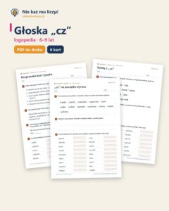 Głoska „cz” — ćwiczenia logopedyczne, 6–9 lat, 6 kart PDF — okładka