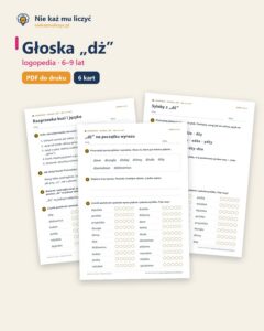 Głoska „dż” — ćwiczenia logopedyczne, 6–9 lat, 6 kart PDF — okładka