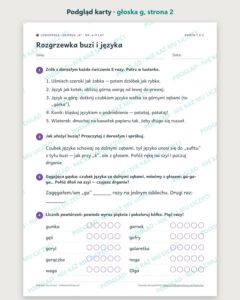Głoska „g” — ćwiczenia logopedyczne, 6–9 lat, 6 kart PDF — podgląd karty, strona 2