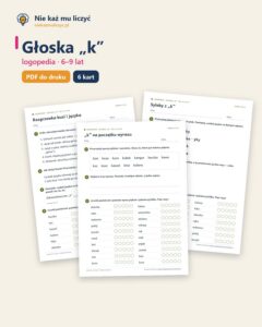 Głoska „k” — ćwiczenia logopedyczne, 6–9 lat, 6 kart PDF — okładka