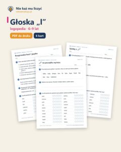 Głoska „l” — ćwiczenia logopedyczne, 6–9 lat, 6 kart PDF — okładka