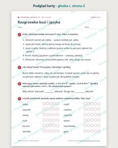 Głoska „r” — ćwiczenia logopedyczne, 6–9 lat, 6 kart PDF — podgląd karty, strona 2