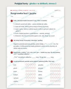 Głoska „r w zbitkach” — ćwiczenia logopedyczne, 6–9 lat, 6 kart PDF — podgląd karty, strona 2