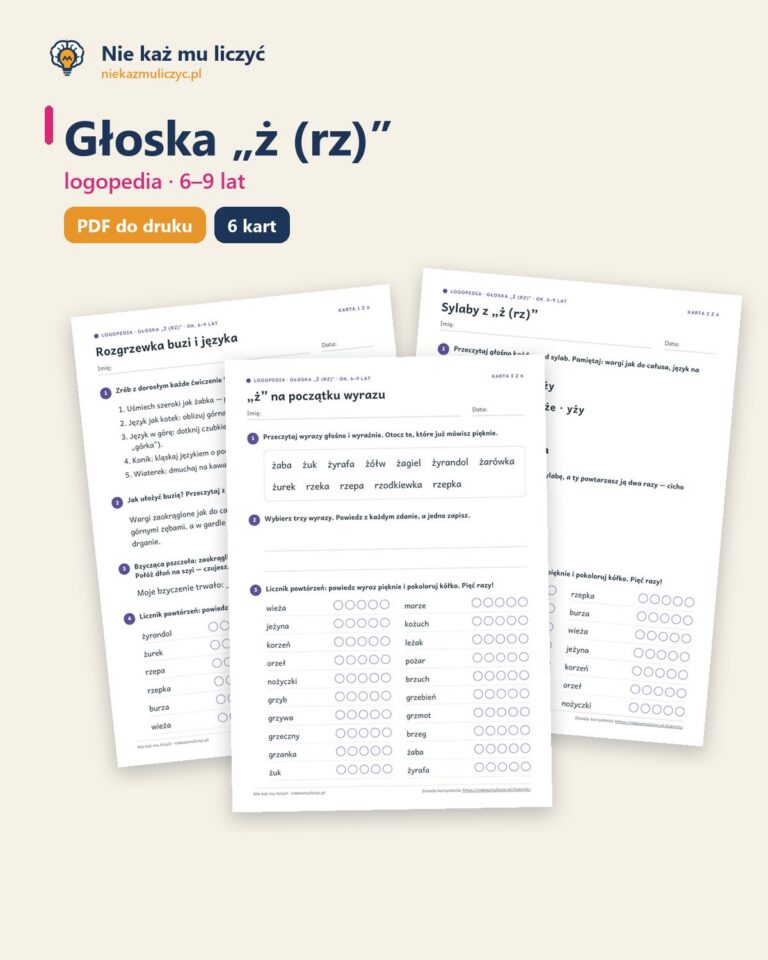Głoska „ż (rz)” — ćwiczenia logopedyczne, 6–9 lat, 6 kart PDF — okładka