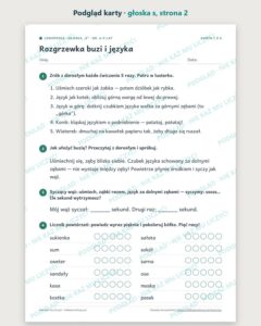Głoska „s” — ćwiczenia logopedyczne, 6–9 lat, 6 kart PDF — podgląd karty, strona 2