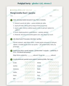 Głoska „ś (si)” — ćwiczenia logopedyczne, 6–9 lat, 6 kart PDF — podgląd karty, strona 2