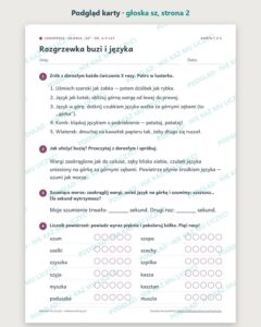 Głoska „sz” — ćwiczenia logopedyczne, 6–9 lat, 6 kart PDF — podgląd karty, strona 2