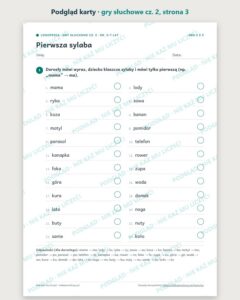 Gry słuchowe cz. 2: głoski, sylaby i wyrazy, 5–7 lat — 5 gier PDF — podgląd karty, strona 3