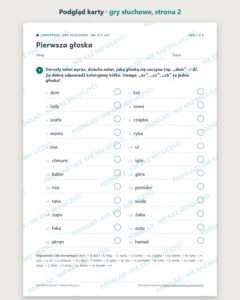 Gry słuchowe: słuch fonemowy, 5–7 lat — 6 gier PDF z odpowiedziami — podgląd karty, strona 2