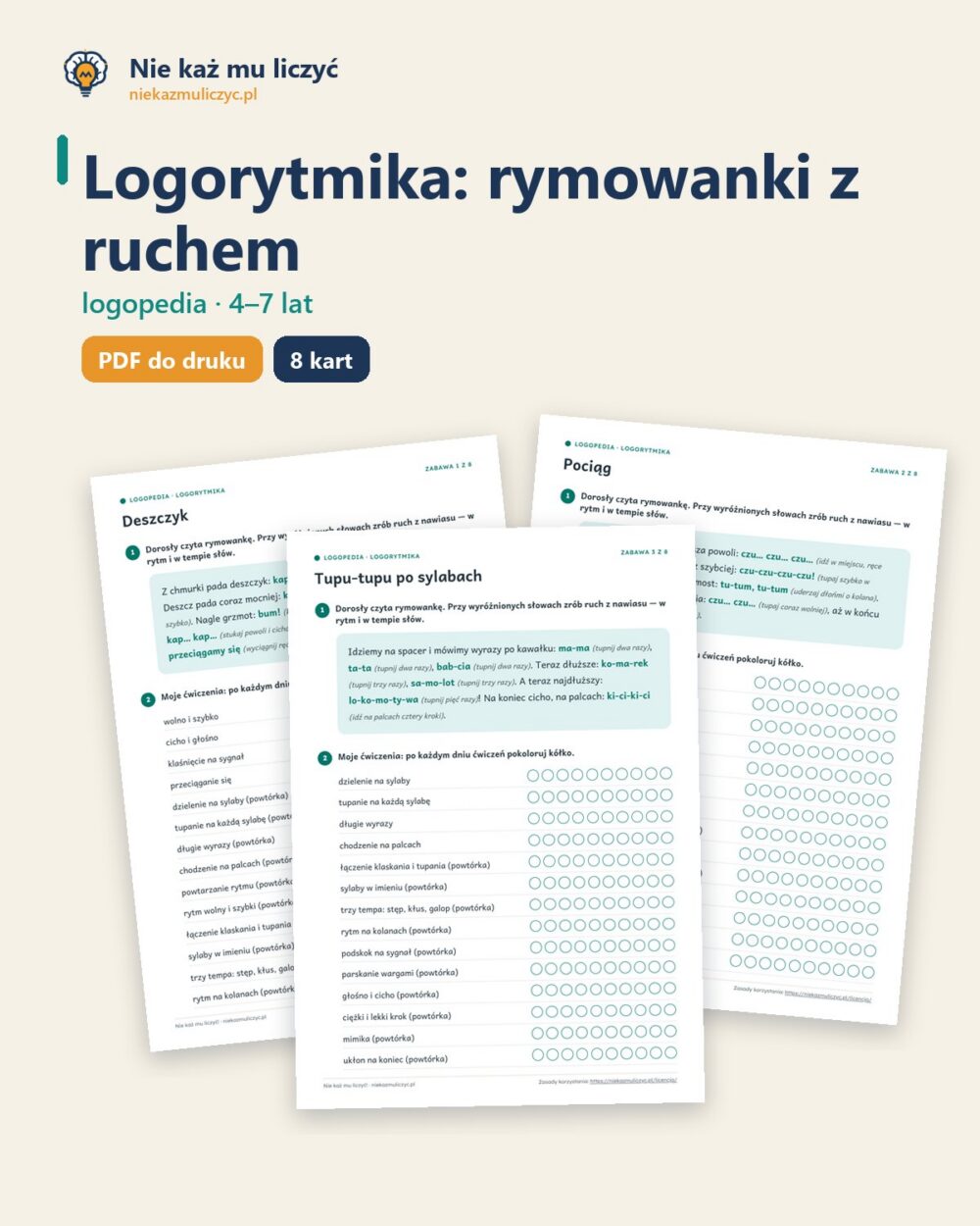 Logorytmika: rymowanki z ruchem, 4–7 lat — 8 zabaw PDF — okładka