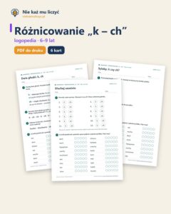 Różnicowanie „k – ch” — ćwiczenia logopedyczne, 6–9 lat, 6 kart PDF — okładka