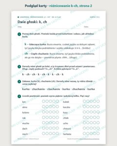 Różnicowanie „k – ch” — ćwiczenia logopedyczne, 6–9 lat, 6 kart PDF — podgląd karty, strona 2