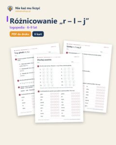 Różnicowanie „r – l – j” — ćwiczenia logopedyczne, 6–9 lat, 6 kart PDF — okładka