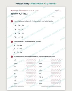 Różnicowanie „r – l – j” — ćwiczenia logopedyczne, 6–9 lat, 6 kart PDF — podgląd karty, strona 3