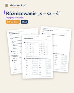 Różnicowanie „s – sz – ś” — karty logopedyczne, 6–9 lat, 6 kart PDF — okładka