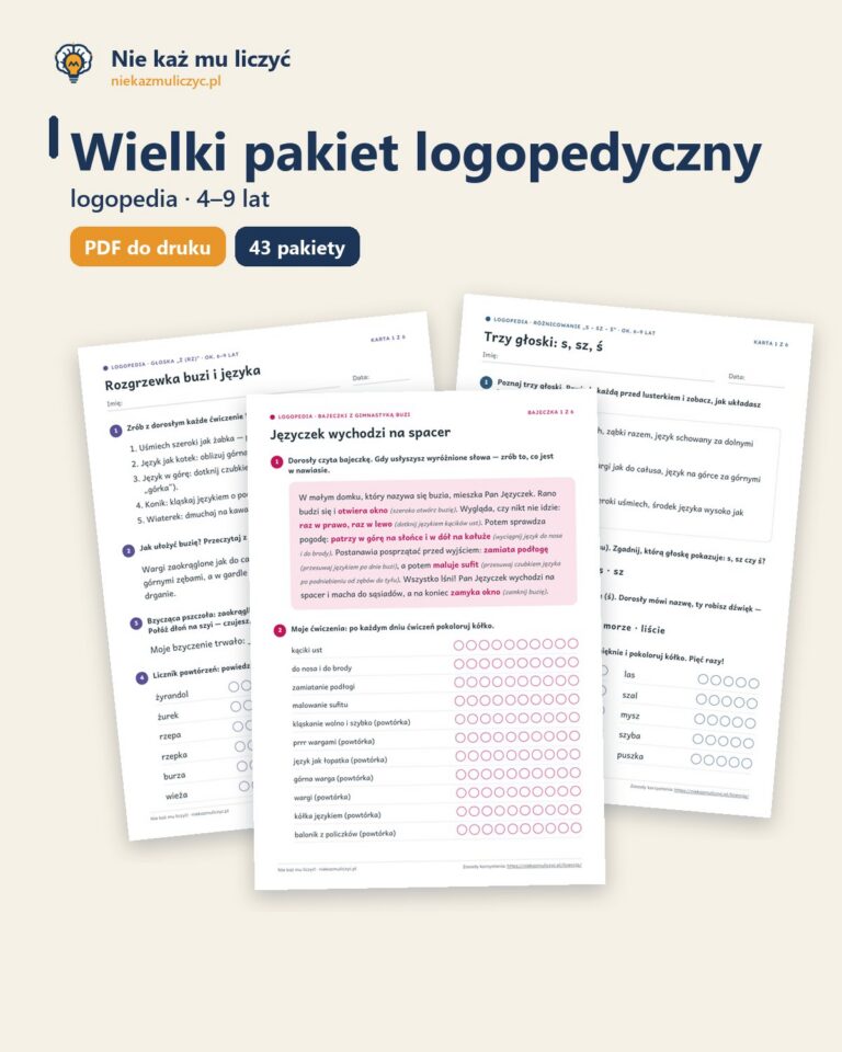 Wielki pakiet logopedyczny — wszystkie 43 pakiety PDF, 4–9 lat — okładka