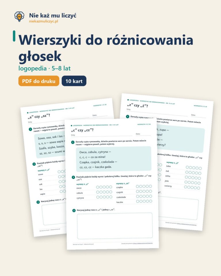 Wierszyki do różnicowania głosek, 5–8 lat — 10 rymowanek PDF — okładka