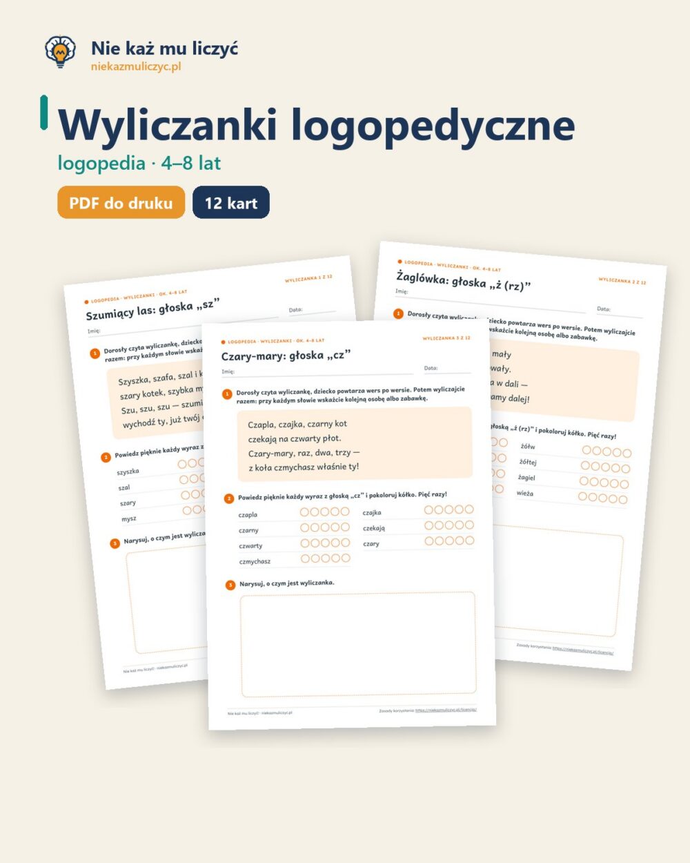 Wyliczanki logopedyczne, 4–8 lat — 12 wyliczanek PDF — okładka