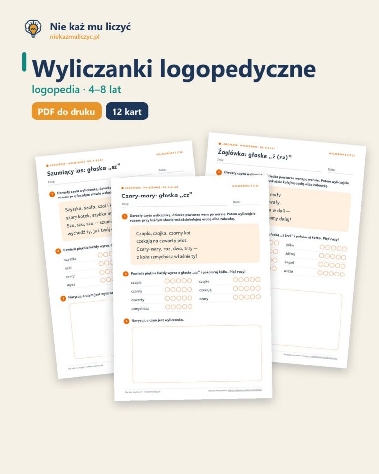 Wyliczanki logopedyczne, 4–8 lat — 12 wyliczanek PDF — okładka