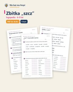 Zbitka „szcz” — ćwiczenia logopedyczne, 6–9 lat, 6 kart PDF — okładka