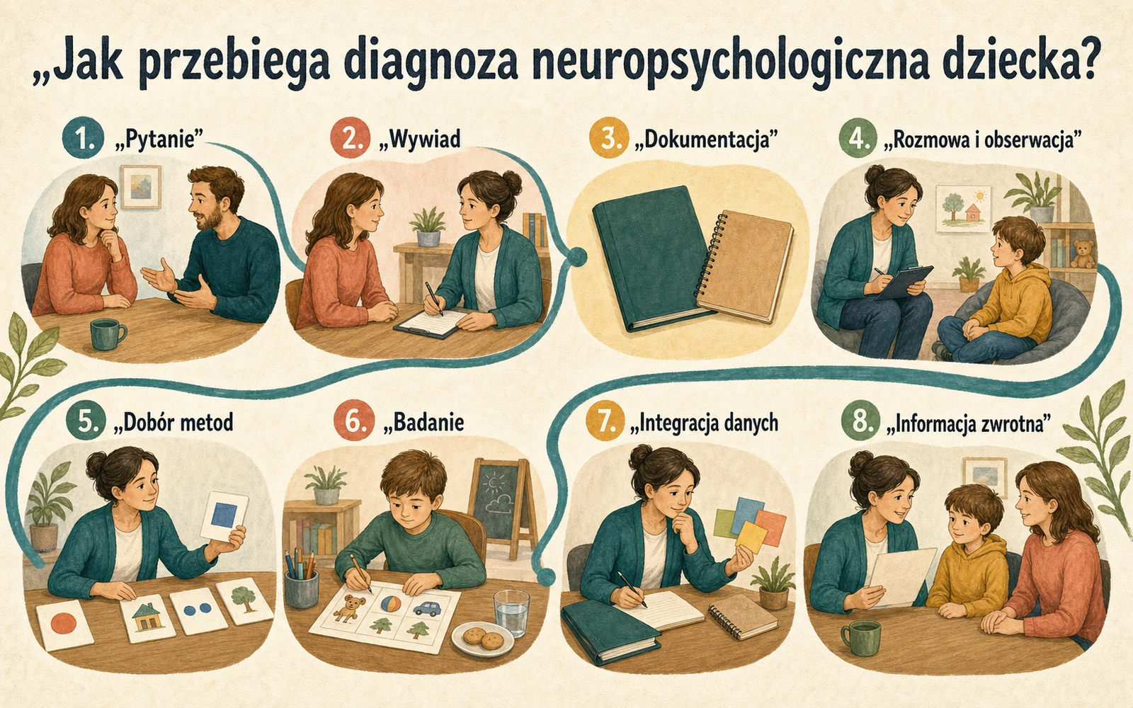 Proces diagnozy neuropsychologicznej od pytania i wywiadu do integracji wyników oraz zaleceń.