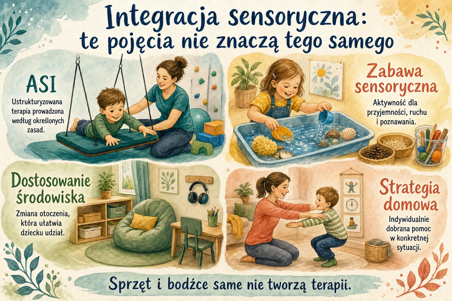 Porównanie ASI, zabawy sensorycznej, dostosowania środowiska i strategii domowej.