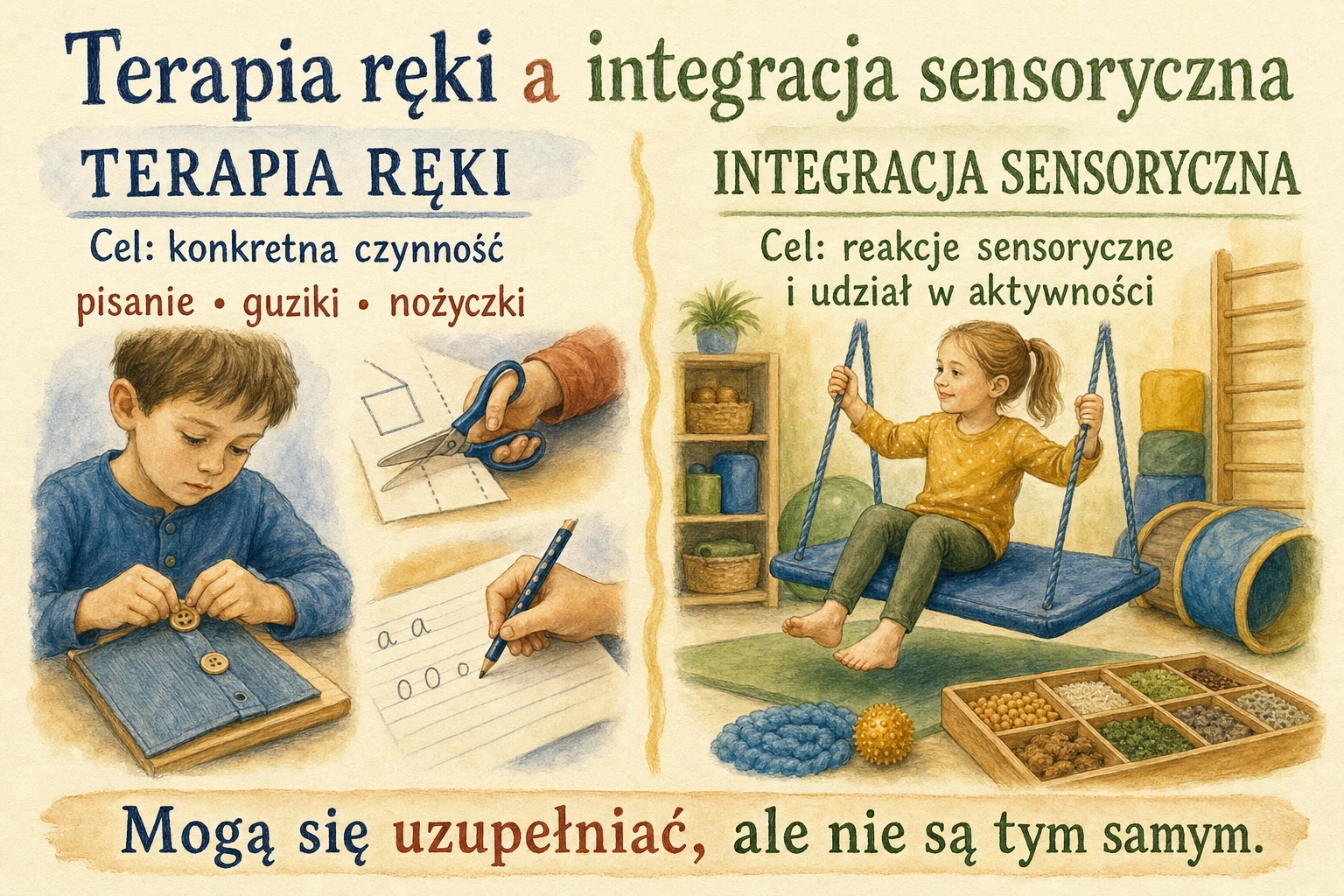 Terapia ręki i integracja sensoryczna - różne cele, które mogą się uzupełniać.