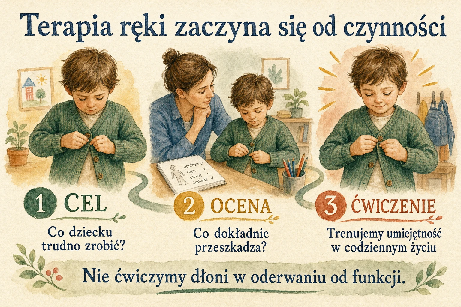 Terapia ręki zaczyna się od czynności - cel, ocena i ćwiczenie w codziennym życiu.