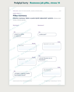 TUS: Rozmowa jak piłka, 6–10 lat — 23 strony PDF z kluczem — podgląd karty, strona 14
