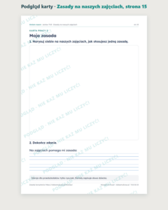 TUS: Zasady na naszych zajęciach, 5–10 lat — 23 strony PDF z kluczem — podgląd karty, strona 15