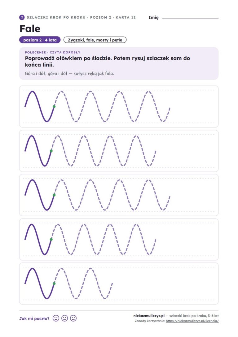 Szlaczki krok po kroku, 3–6 lat — 40 kart PDF — przykładowa karta