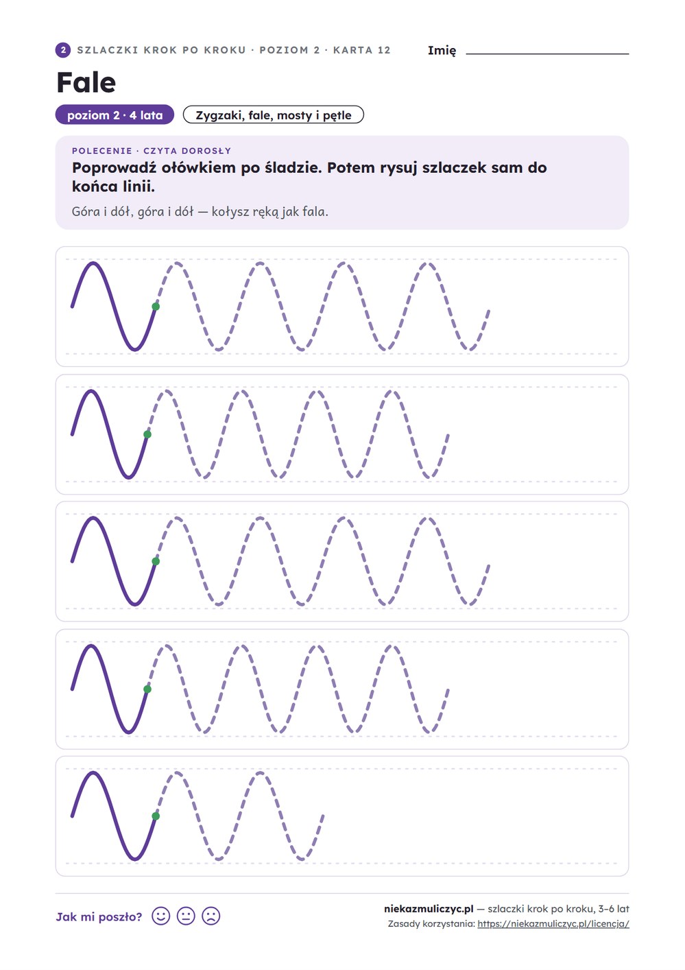 Szlaczki krok po kroku, 3–6 lat — 40 kart PDF — przykładowa karta