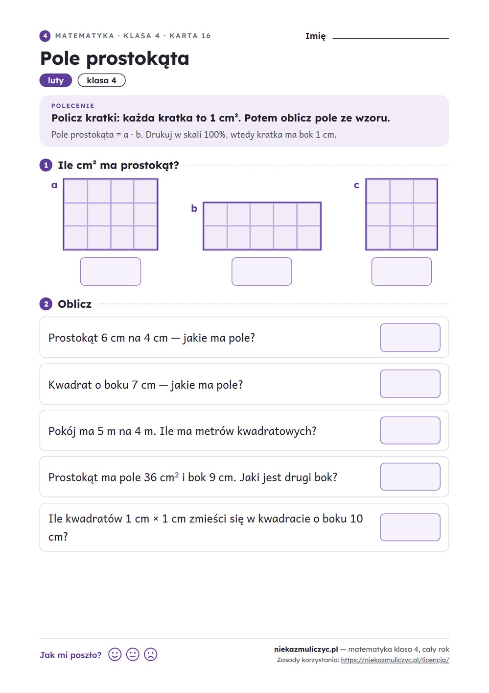 Matematyka klasa 4 — 30 kart pracy na cały rok PDF z kluczem — przykładowa karta