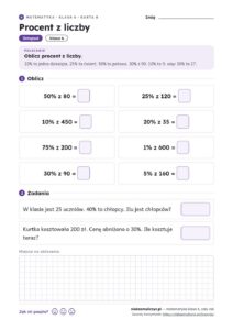 Matematyka klasa 6 — 30 kart pracy na cały rok PDF z kluczem — przykładowa karta