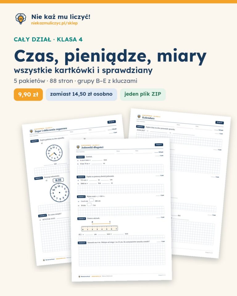 Czas, pieniądze, miary — cały dział, klasa 4 (5 pakietów) — okładka pakietu