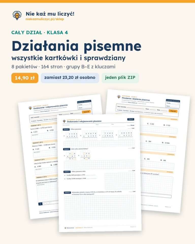 Działania pisemne — cały dział, klasa 4 (8 pakietów) — okładka pakietu