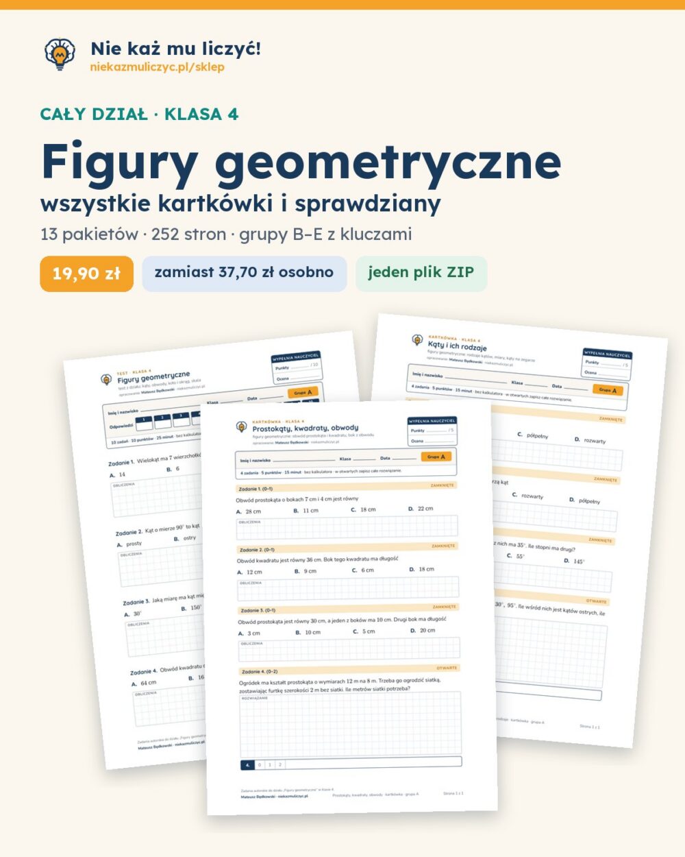 Figury geometryczne — cały dział, klasa 4 (13 pakietów) — okładka pakietu