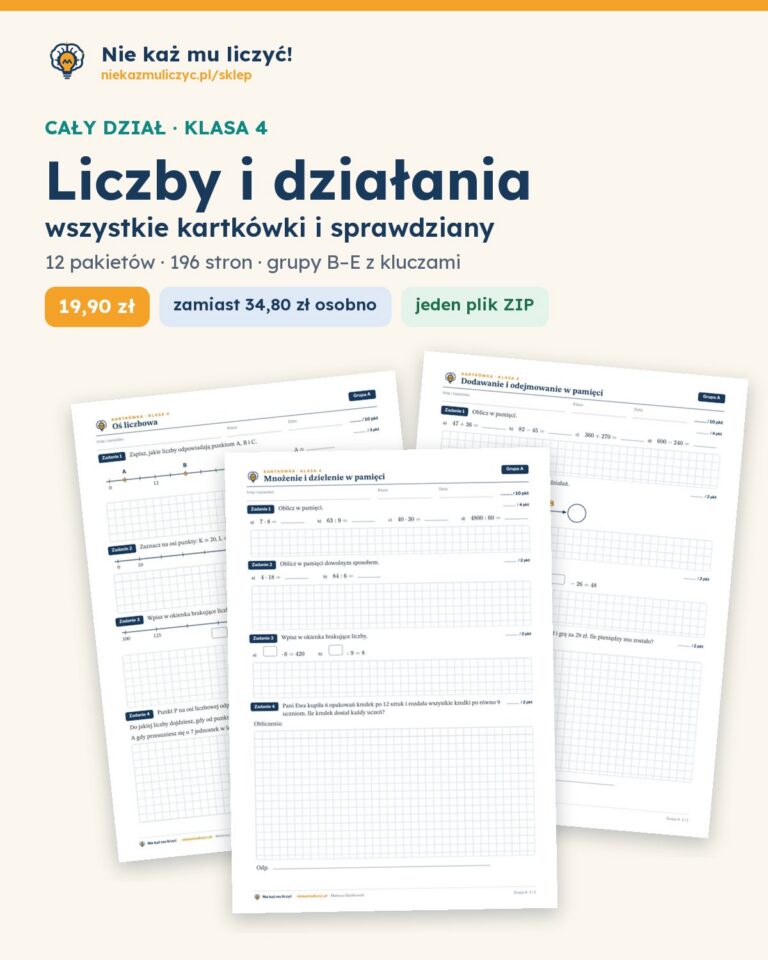 Liczby i działania — cały dział, klasa 4 (12 pakietów) — okładka pakietu