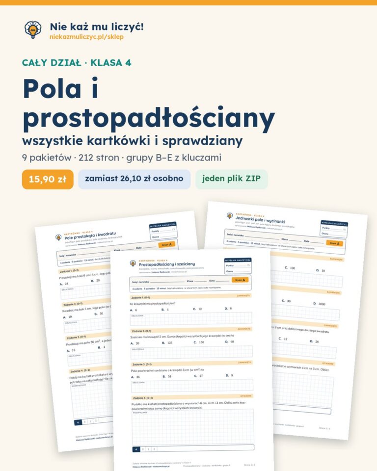 Pola i prostopadłościany — cały dział, klasa 4 (9 pakietów) — okładka pakietu