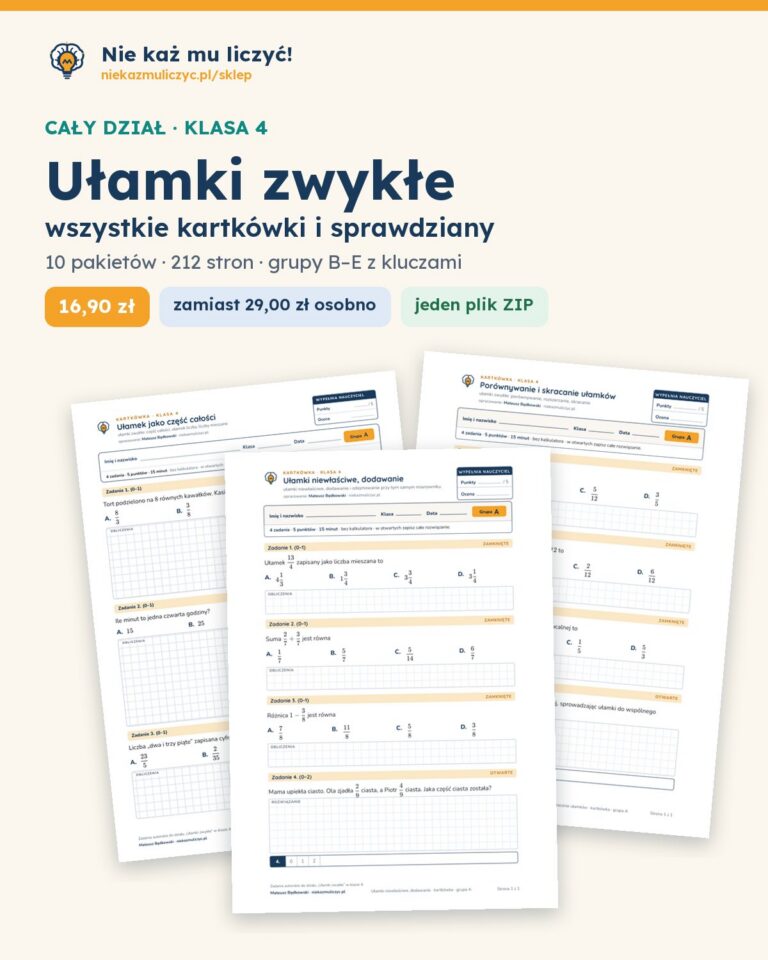 Ułamki zwykłe — cały dział, klasa 4 (10 pakietów) — okładka pakietu