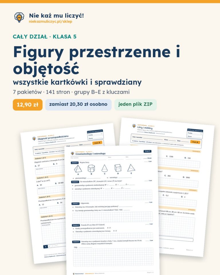 Figury przestrzenne i objętość — cały dział, klasa 5 (7 pakietów) — okładka pakietu