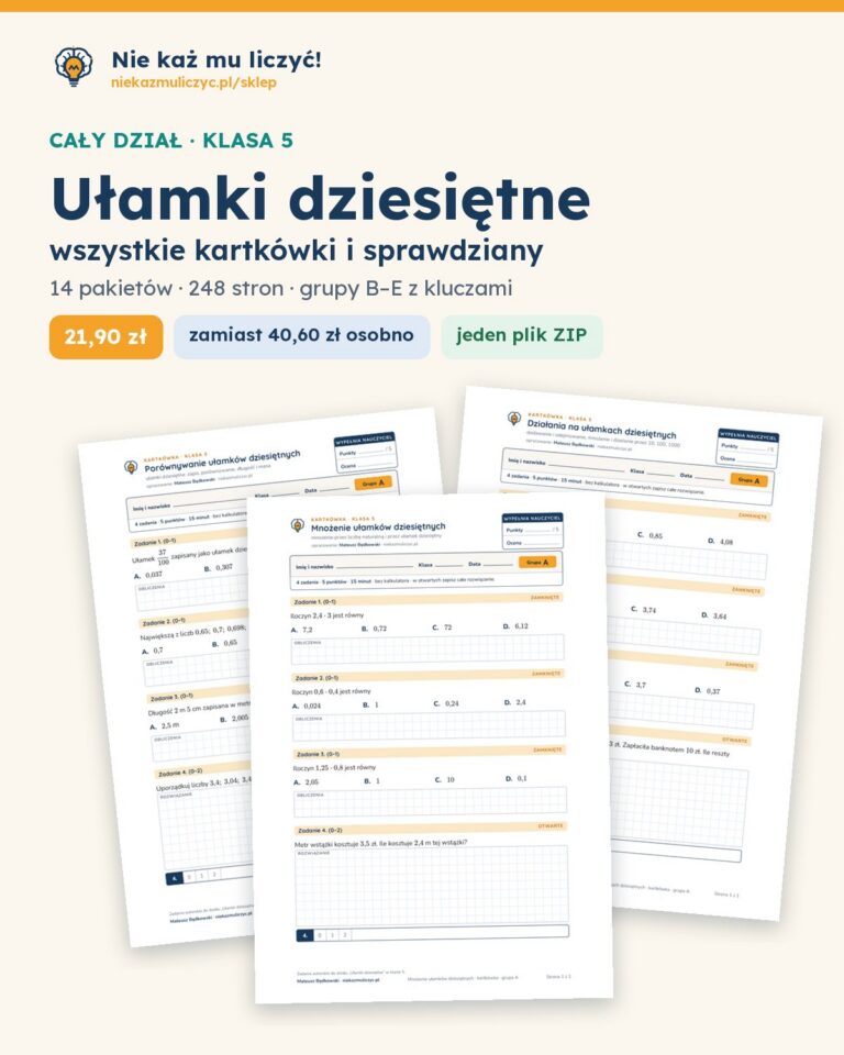 Ułamki dziesiętne — cały dział, klasa 5 (14 pakietów) — okładka pakietu