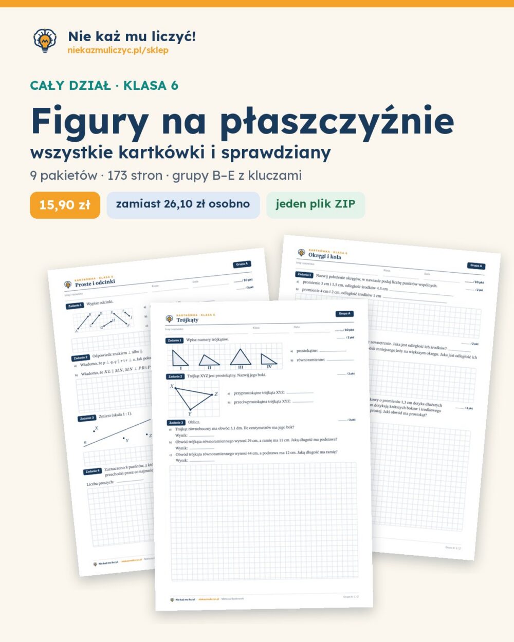 Figury na płaszczyźnie — cały dział, klasa 6 (9 pakietów) — okładka pakietu