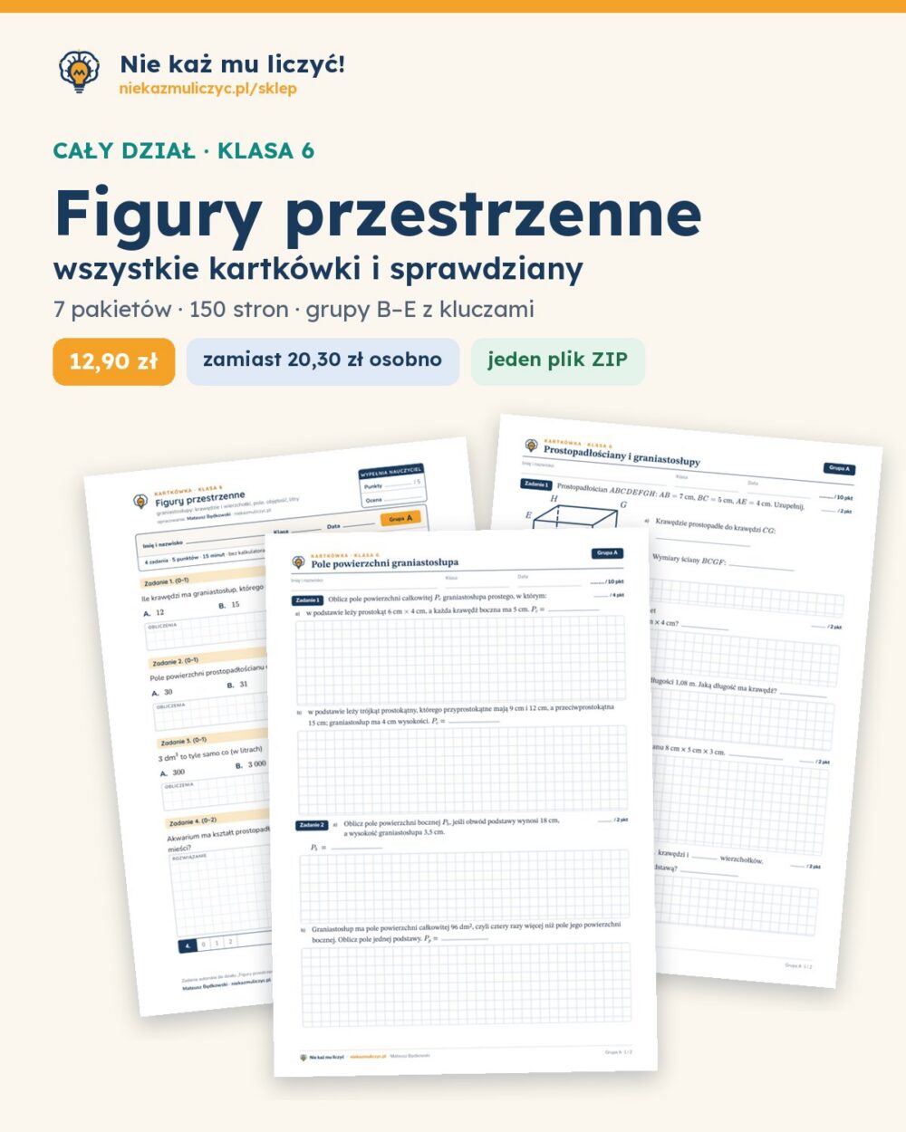 Figury przestrzenne — cały dział, klasa 6 (7 pakietów) — okładka pakietu