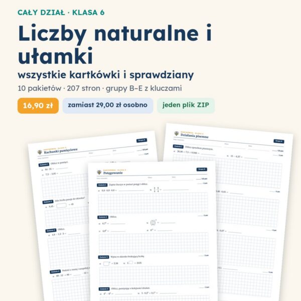 Liczby naturalne i ułamki — cały dział, klasa 6 (10 pakietów)